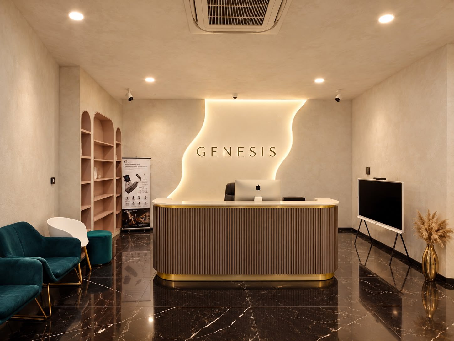 Reception and waiting lounge at Genesis Dermatology