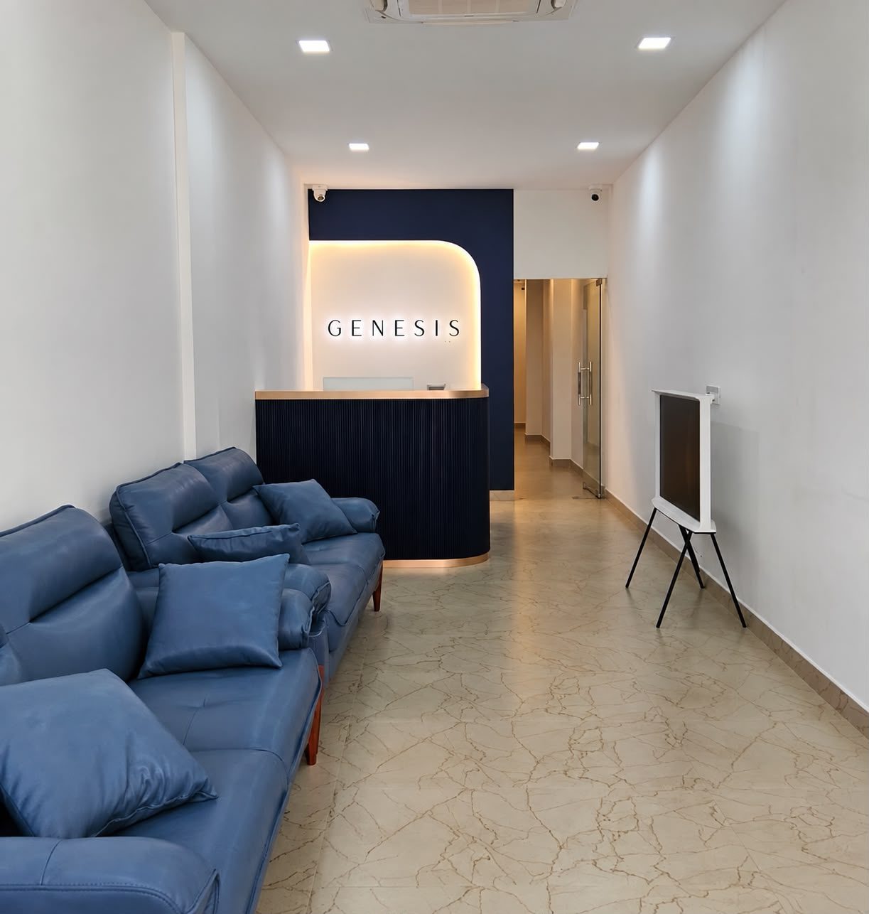 Front desk and waiting area at a Genesis Dermatology clinic