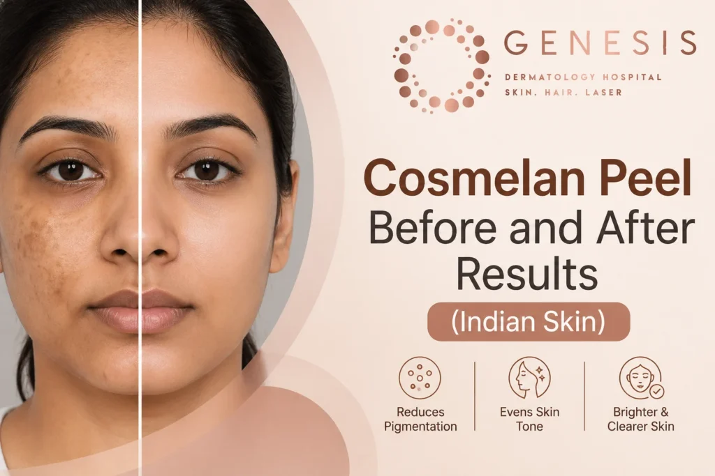Tested Advice! Cosmelan Peel Before and After Results (Indian Skin) skin clinic near ashok nagar