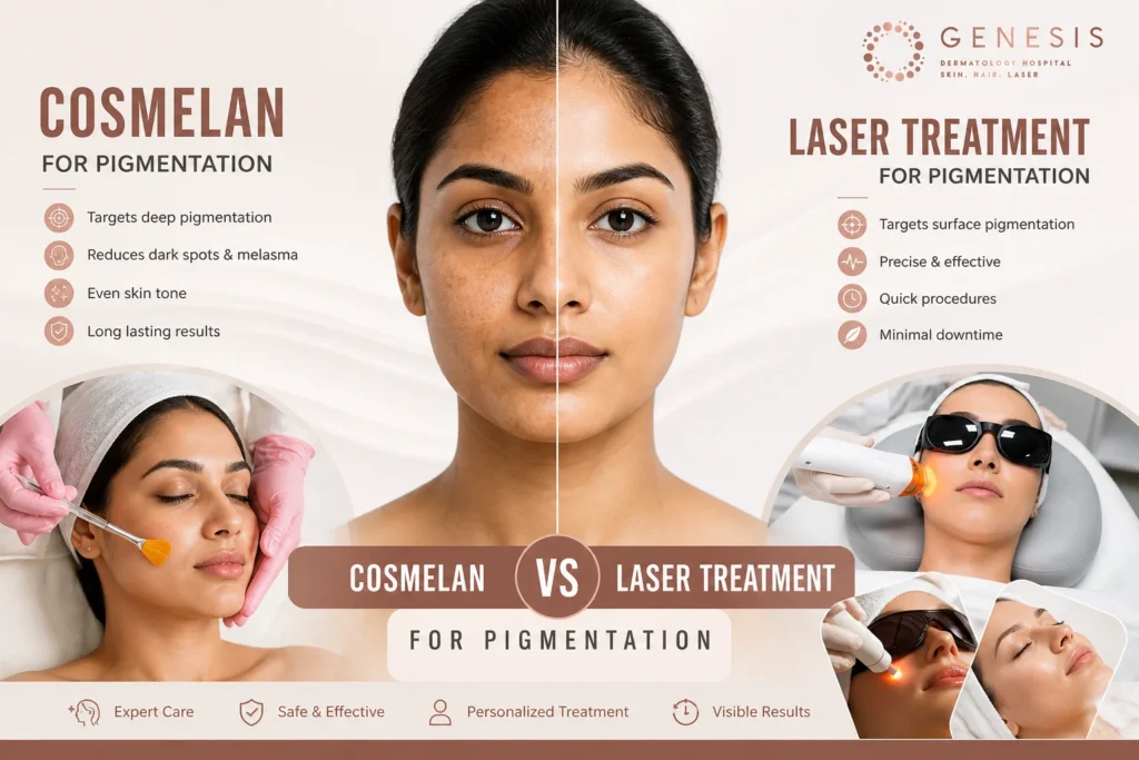 Cosmelan vs laser. Depigmentation treatments near Ashok Nagar